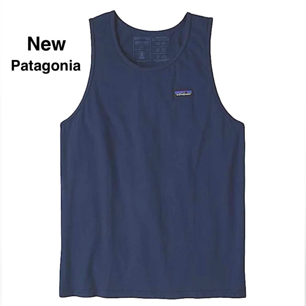 New Patagonia P-6 Label Organic Cotton Tank - Men's small navy ⭐️⭐️⭐️⭐️